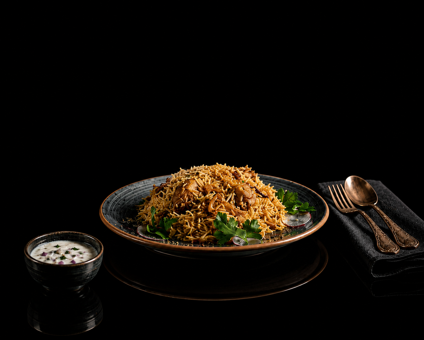 Mushroom biriyani, freshly plated